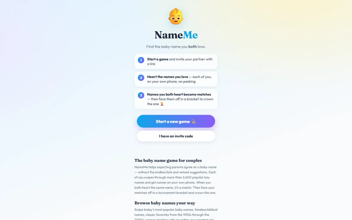 NameMe website