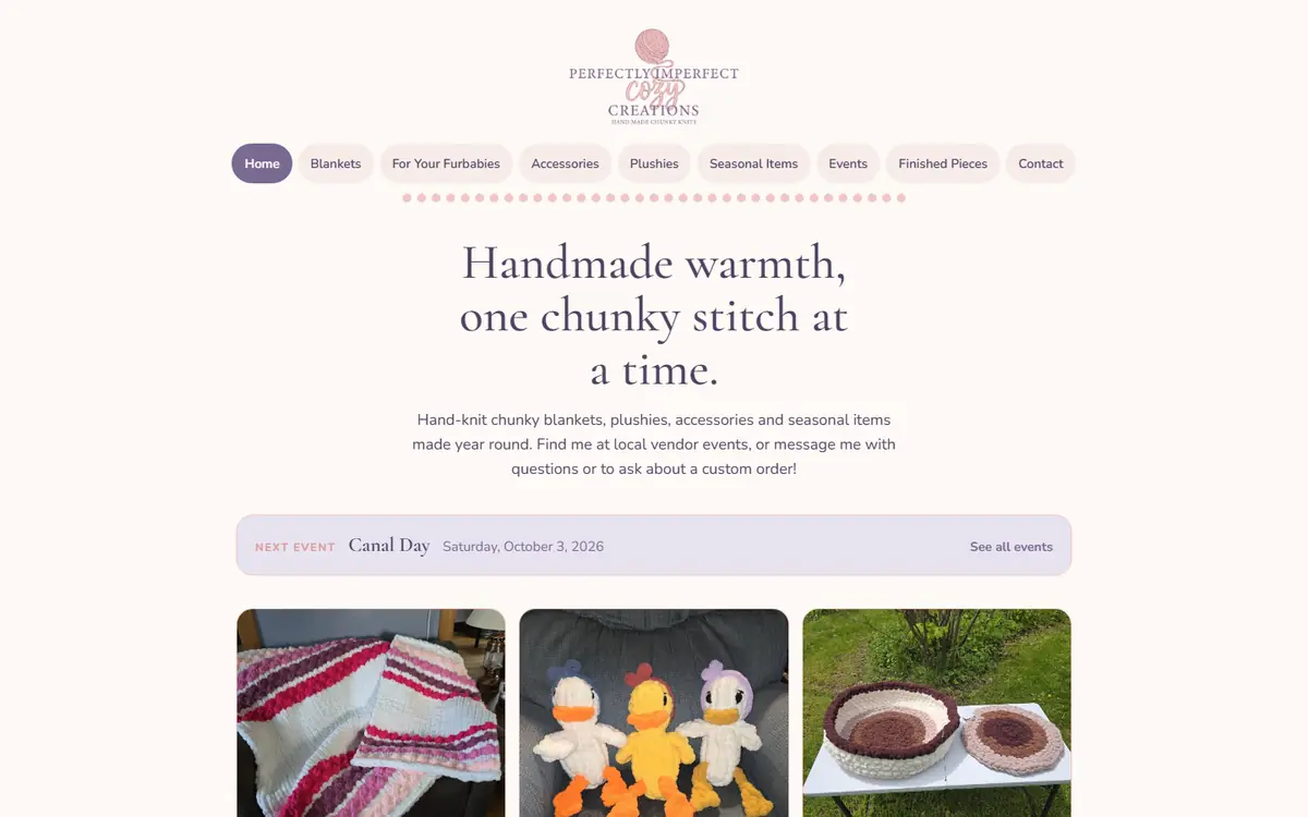 Perfectly Imperfect Cozy Creations website